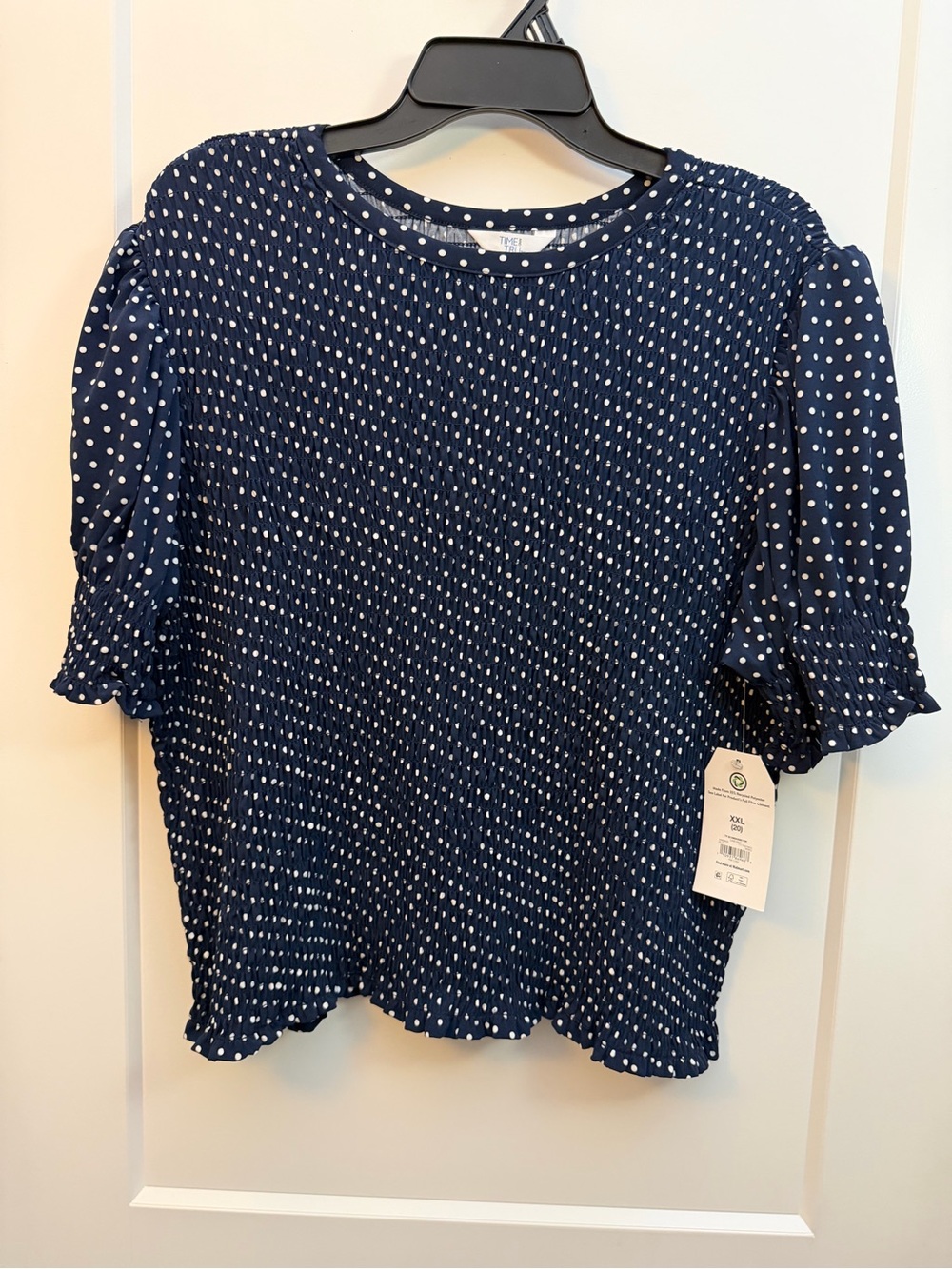 2XL Polka Dot Navy Puff Sleeve Top - Women